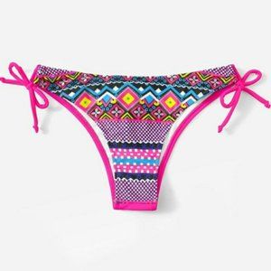 Pink Multi Color Geometric Bikini Bottom